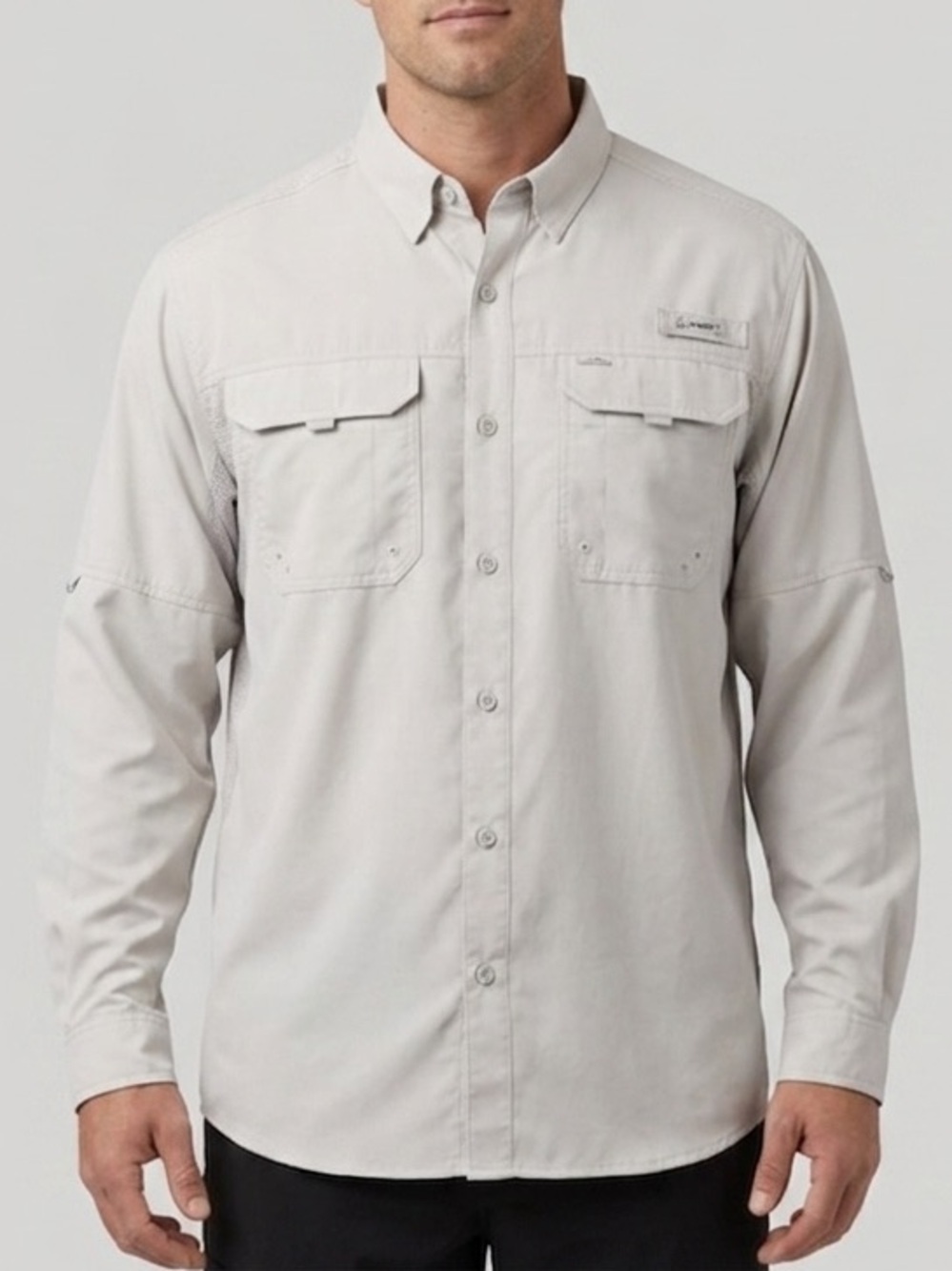 Light Gray Long-Sleeve Button-Down Utility Shirt